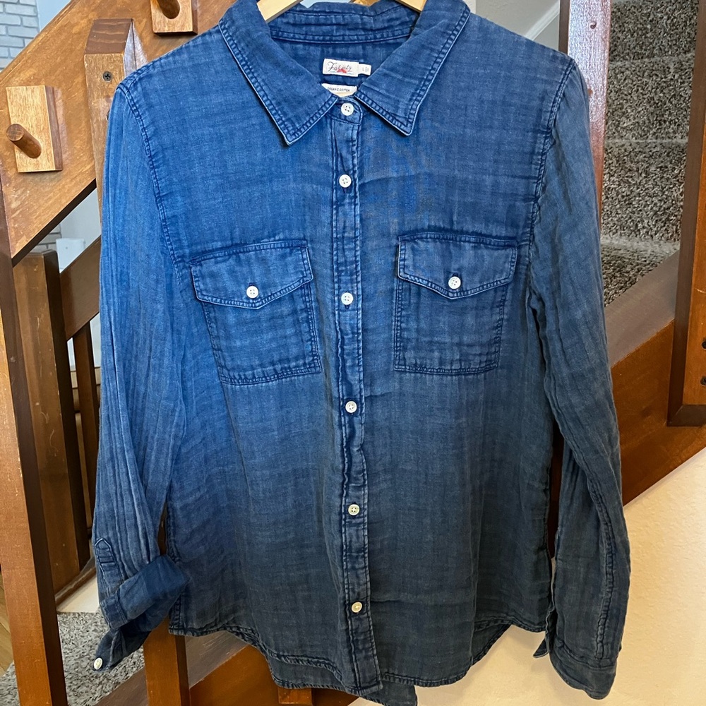 Faherty Blue Gauze Cotton Button Down Shirt